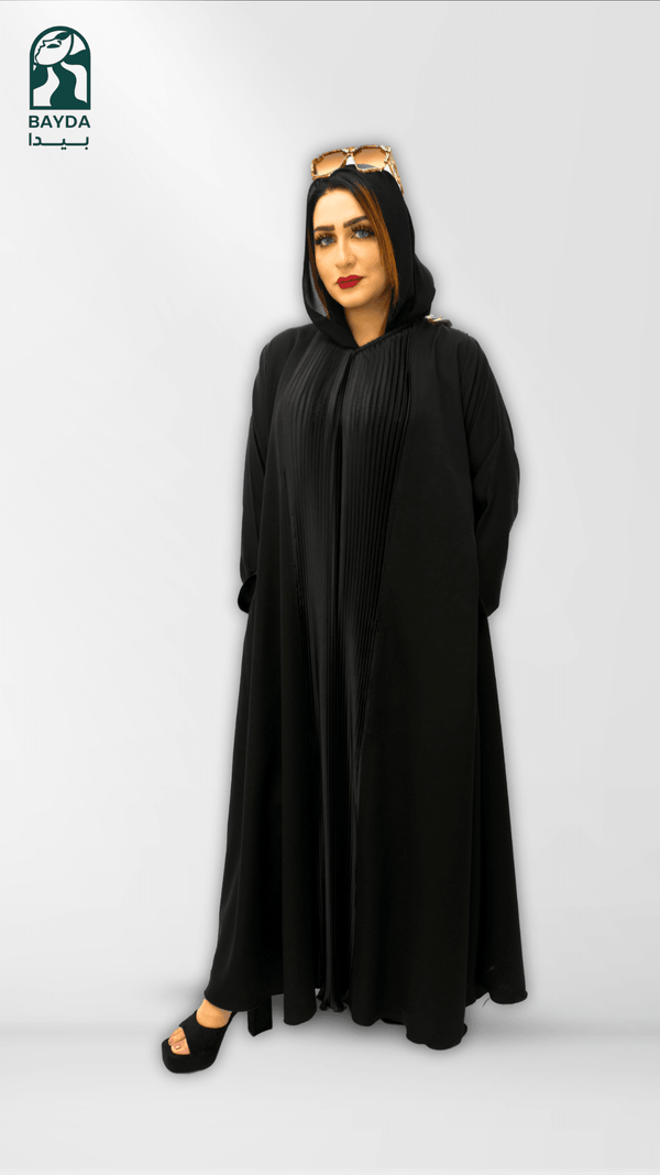 Closed Abaya Made of Korean Crepe and The Middle Has a Silk Pleat With a Head Scarf 